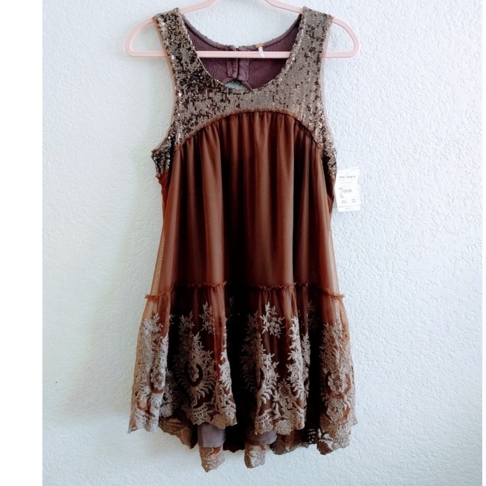 FREE PEOPLE Sequin Ruffle Party Dress Tunic Tank